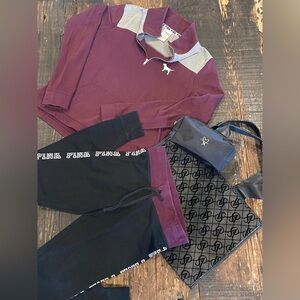 PINK Victoria’s Secret Quarter-Zip Pullover & Yoga Pants WITH Tote & Pouch SET